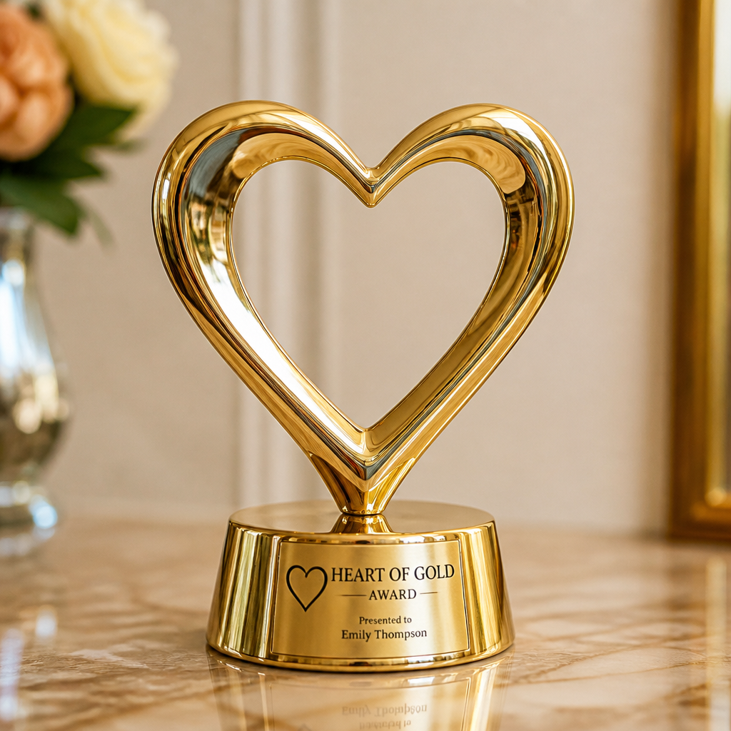 Heart Shape Gold Metal Trophy